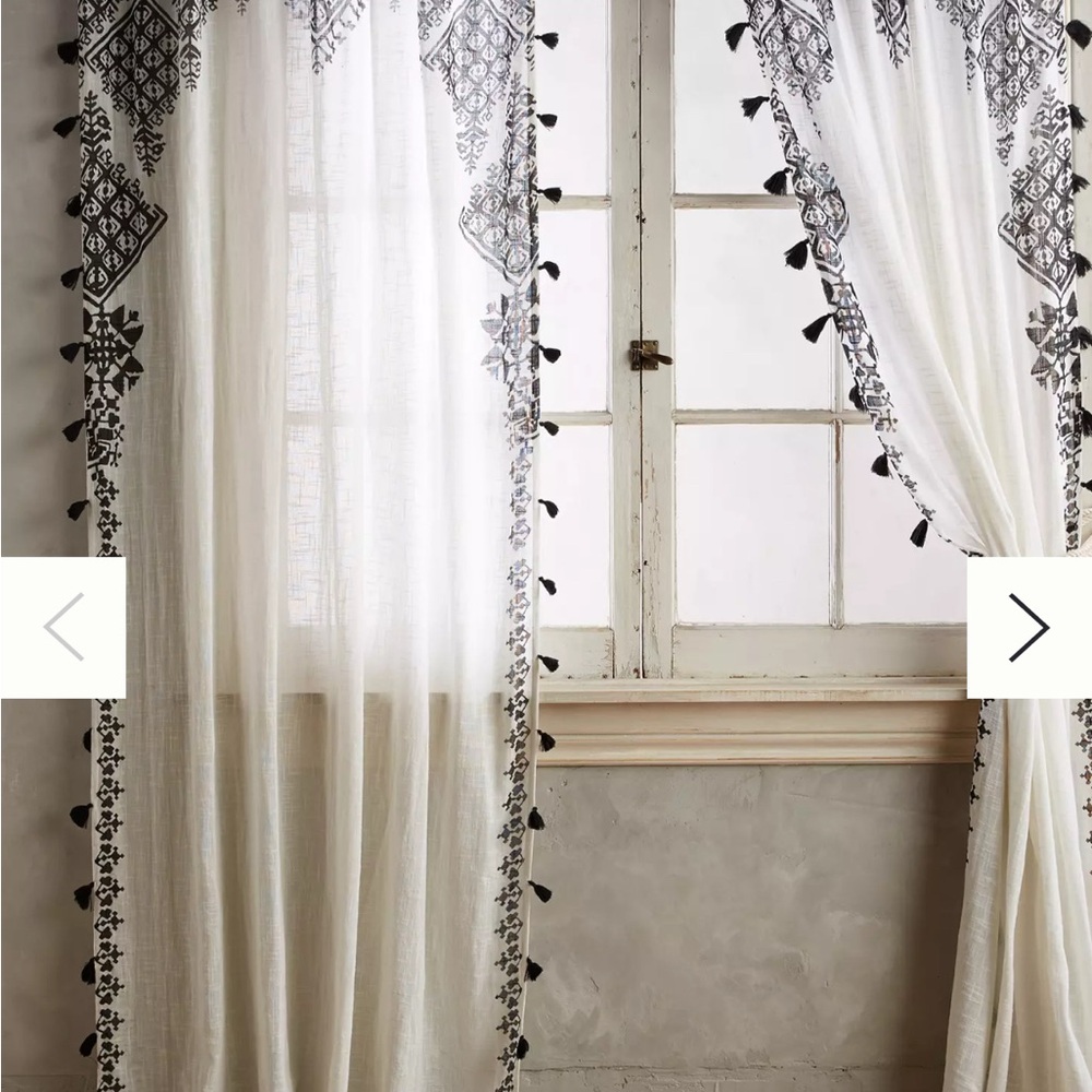 Anthropologie ADALET CURTAIN x2set Elegant Black and White Embroidered Curtain